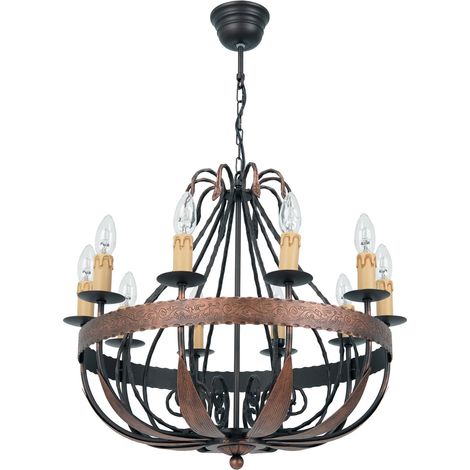 Lampadario rustico Loara 10 luci E14 15W rame Luminex
