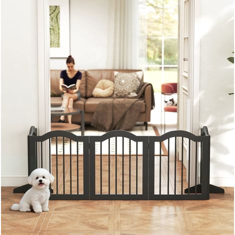 Barrière pour chien 261,5 x 61 cm en bois noir, gain de place pour intérieur FloraGrace (1/5)