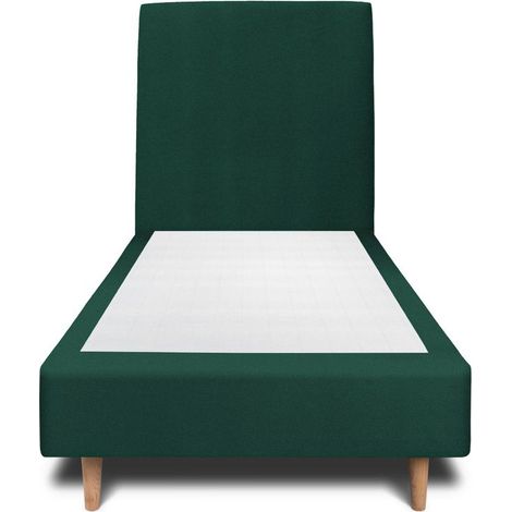 Lit 90x190cm avec tête de lit tapissier velours et sommier tapissier vert - Hauteur totale : 35cm (1/4)