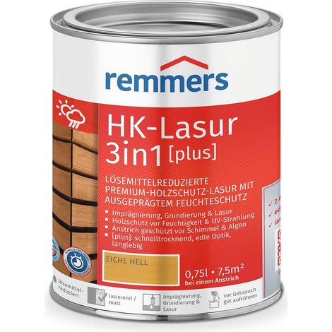 Remmers HK-Lasur 3in1 [plus] eiche hell, matt, 0,75 Liter, Holzlasur, Premium Holzlasur außen, 3fach Holzschutz mit Imprägnierung + Grundierung + Lasur