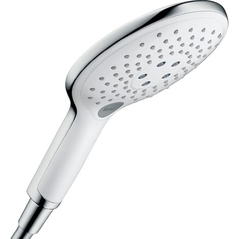 hansgrohe Raindance Select S - Doccetta per doccia a risparmio idrico 9 l/min (EcoSmart), Doccino con 3 getti, Soffione doccia rotondo (⌀ 150 mm) con funzione anticalcare, bianco/cromo, 28588400