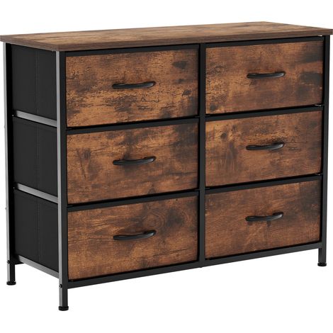 Chorley 6 Drawer Fabric Chest of Drawers Metal Frame Bedroom Living Room Storage, Rustic-Brown