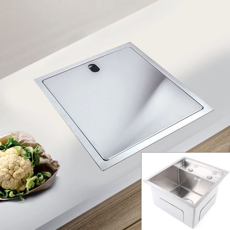 Évier de cuisine carré encastré en acier inoxydable résistant à l'usure, Évier Monocuve avec robinet pliant, pour intérieur et extérieur, maisons, restaurants, buanderies, caves, bars