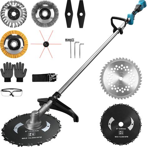1380W Debroussailleuse Electrique Sans Fil 18800 RPM 168cm, Coupe-Bordures Brushless avec 3 Brosses anti-herbes,avec 7 Types de Lames Ø250 mm Max, Coupe Jardin Pelouse, Compat. Makita 18V (Sans batt.) (1/5)