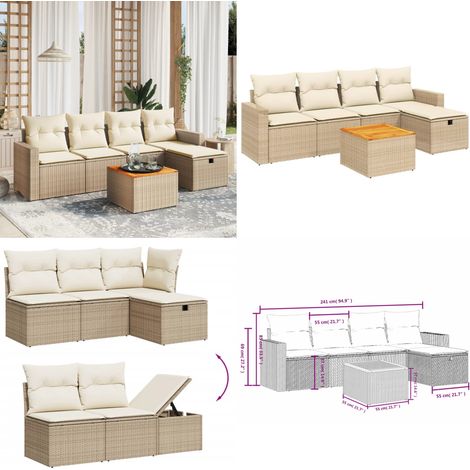 Salon de jardin avec coussins 6 pcs beige résine tressée - Ensemble Salon De Jardin - Mobilier Extérieur - Jardin Design - Chaise Lounge - Set Salon - Home & Living (1/5)