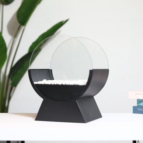 Portable ethanol fireplace, 32cm round glass fire pit for indoor/outdoor use - Black (1/5)