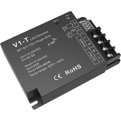 Controller Regolatore Striscia LED Monocolore 12/24V DC Compatibile con Telecomando RF, Regolatore 0/1-10V e Pulsante Monocolore (1/2)