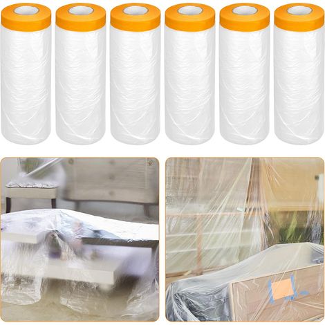 6 rouleau de film protecteur de décoration de peinture, film anti-poussière pour meubles pour peinture de voiture et bricolage, 110 cm x 25 m (1/5)