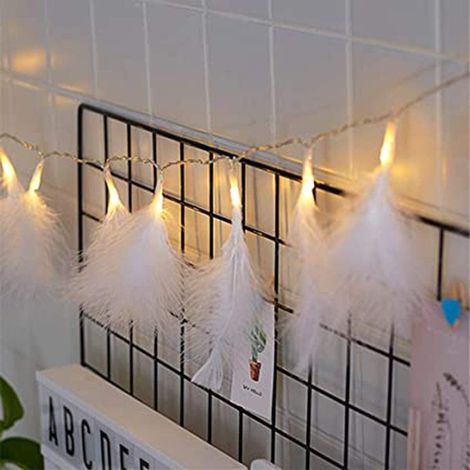 Guirlande Lumineuse Plumes - 20 LED Blanc Chaud - 2 Modes Éclairage (Fixe/Clignotant) - Décoration Intérieure Chambre Jardin Mariage Noël - 1 Pièce (1/5)