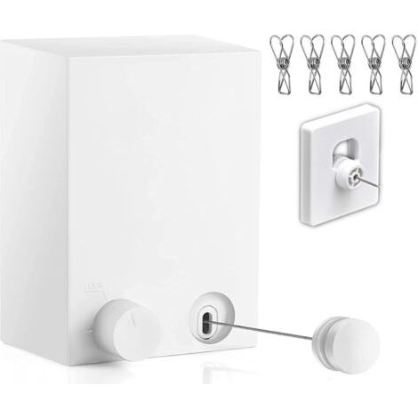 QORVA-Séchoir à linge d'intérieur rétractable, acier inoxydable, boîtier ABS, blanc (1/4)