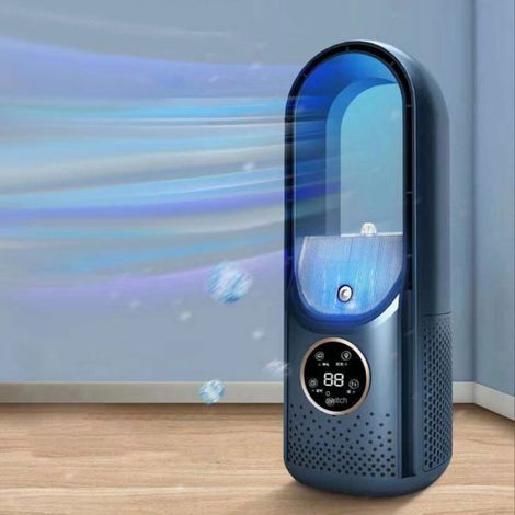 Ventilateur Electrique de Refroidissement Portable Sans Feuilles 6 Vitesses Climatiseur Minuterie Silencieuse Bleu (1/2)