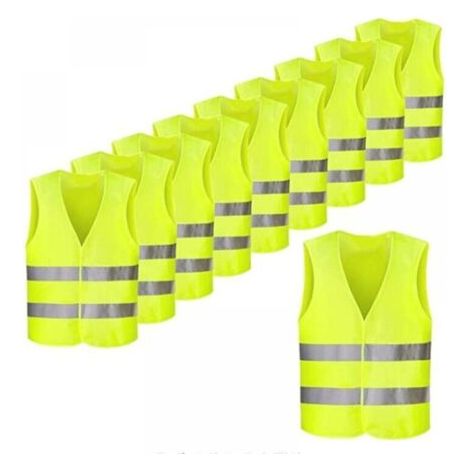 Perle rare avertissement gilet / gilet de sécurité néon jaune avec rayures fluorescentes : 10 pièces (1/5)
