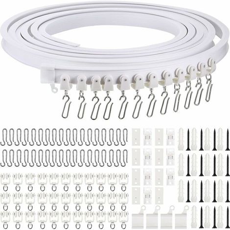 Rail de Rideau Incurvé au Plafond Pliable Support de Rideau de Plafond Flexible Rail Incurvé de Fenêtres Souples pour Tringle à Rideaux avec Crochets de Rideau en Métal (Blanc, 5 m) (1/5)