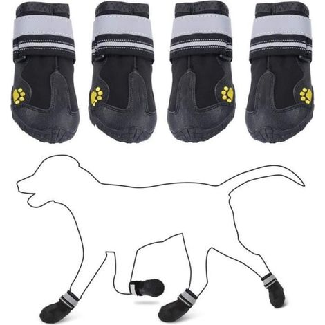 4 Chaussures pour animaux de compagnie - Imperméables et antidérapantes - Taille 4 - Sangles réfléchissantes réglables (1/5)
