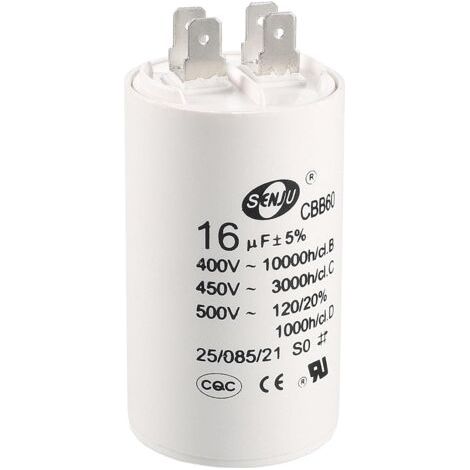 Condensateur CBB60 16uF 450V AC – Cylindre 75x37mm – Fréquence 50/60Hz – Faible perte et longue durée de vie - 50-60Hz