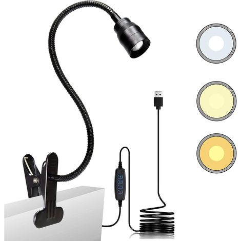Lampe lecture LED pince dimmable col de cygne noir COB optique 2 W focus variable nuit lit énergie (1/5)