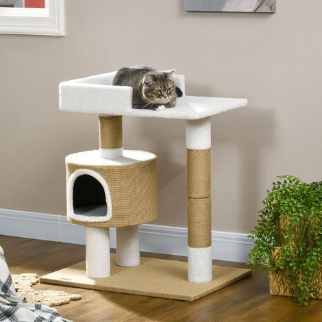 Arbre à chat 79 cm marron et blanc en panneaux de particules avec griffoirs en jute - CHICFURN (1/5)