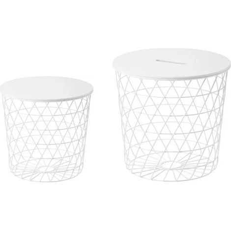 2 tables basses gigognes rondes métal filaire blanc - EVY (1/5)