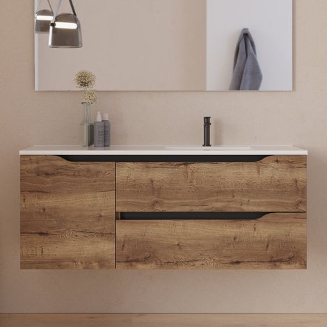 Meuble sous vasque seul, 2 tiroirs et 1 porte, 120cm, pour vasque déportée droite - blanc mat - ZARZA