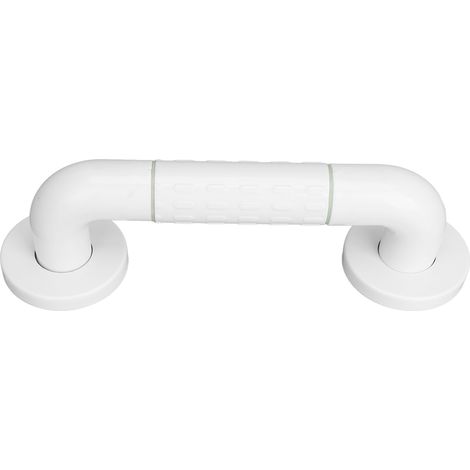 Barre d'appui de salle de bain de 29 cm de long, antidérapante, en acier inoxydable, blanche, idéale pour les personnes âgées. (1/5)