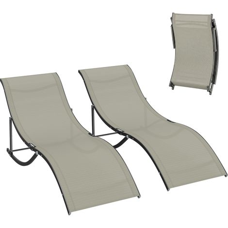 Lot de 2 Transats de Jardin Pliables, Chaises Longues en Aluminium Léger et Textilène Respirant, Dimensions 61x165x63 cm (1/5)