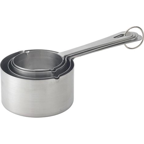 4 tasses à mesurer, acier inoxydable, bec verseur, graduation lisible, poignées antidérapantes, rangement emboîtable (1/5)