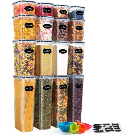 Boite Hermetique Alimentaire, 16 Boîtes Alimentaires en Plastique Sans BPA avec Couvercles, Boite de Rangement Cuisine, pour Céréales, Farine et Aliments Sets (1/5)