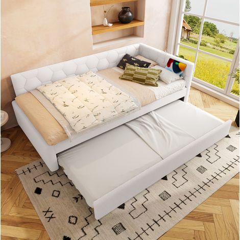 Cama Nido 90x200 Cm Con Somier Lamas Terciopelo Blanco (1/5)
