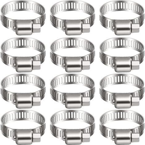 12 collier de serrage tuyau arrosage en acier inoxydable, collier serflex inox 16-25mm, metal serre flex serrage pour tuyau d'engrenage conduits de carburant plomberie automobile piscine (1/5)
