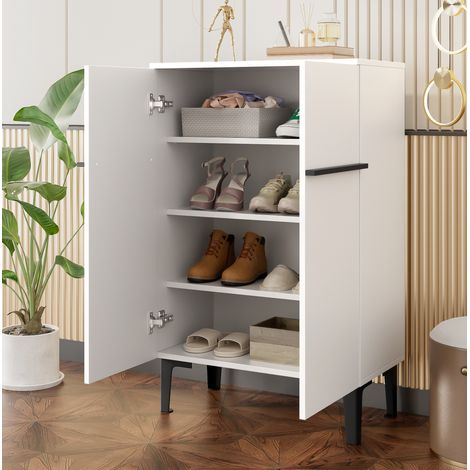 Mobile portascarpe con doppie ante, ripiani regolabili, 95 x 60 x 34,5 cm, bianco e nero HAVRYA (1/5)