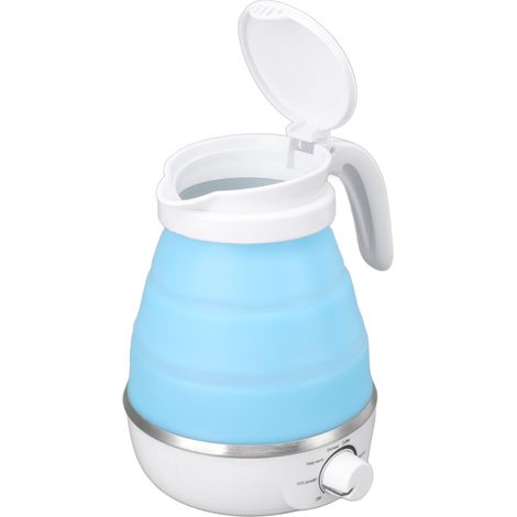 Bouilloire électrique pliable 0,6 L, 600 W, résistante à la chaleur et antirouille, portable, idéale pour les voyages, prise US 110 V, bleue. (1/5)
