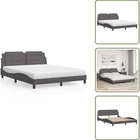Sommeil de qualité - vidaXL Lit avec matelas Zadar gris 160x200 cm similicuir - Confort (1/5)
