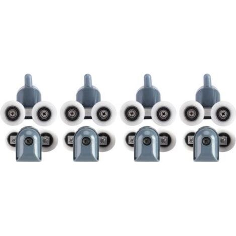 Lot de 8 roulettes doubles réglables pour porte de douche et salle de bain (4 roulettes, couvercles de vis supérieurs et inférieurs) (roue double)