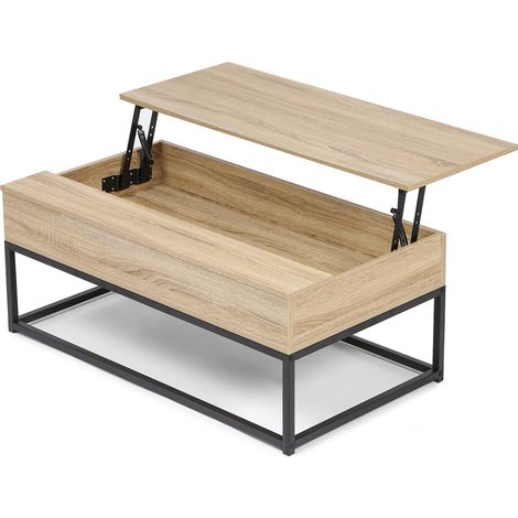 Table basse IDMARKET DETROIT - Plateau relevable - Design industriel - Naturel (1/7)