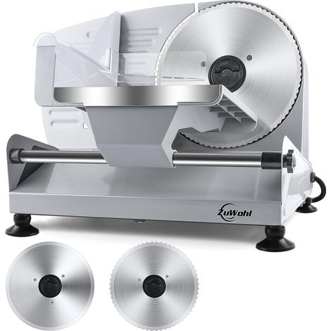 Electric Slicer, 200 W, 2 Removable Blades 19 cm, Precise Adjustment 0-15 mm, for Ham, Sausage, Bread, Cheese and Meat, Silver (1/5)