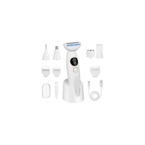 Rasoir électrique 5 en 1 pour femmes avec tondeuse bikini, étanche IPX7, livré avec une base de chargement USB, convient pour le visage, le corps, les sourcils et le maillot. (1/4)