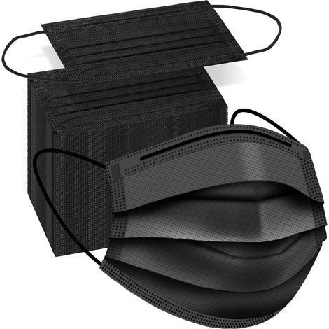 100 Stück Einweg-Gesichtsmasken, schwarze Einwegmasken, 3-lagige Schutzmasken (1/5)