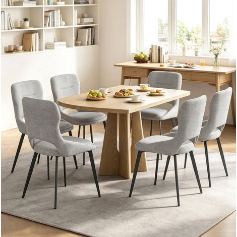 MEUBLIV set da 6 sedie da pranzo grigie in ciniglia, schienale traforato (1/5)
