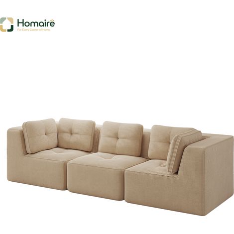 Canapé modulable en velours côtelé beige avec accoudoirs 297 x 104 x 69 cm HOMAIRE (1/5)