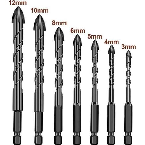 Set di 7 punte da trapano multiuso in carburo di tungsteno (3-12 mm) per piastrelle e vetro, adatte per porcellana, ceramica, specchi e cemento.