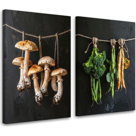 Set de tableaux sur toile Champignons et haricots séchés suspendus 2 x 20x30 (1/4)