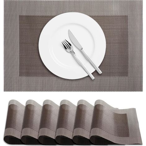Lot de 6 Sets de table, Antidérapants, Résistants à la chaleur 80°C, PVC et polyester, Pour cuisine et salle à manger