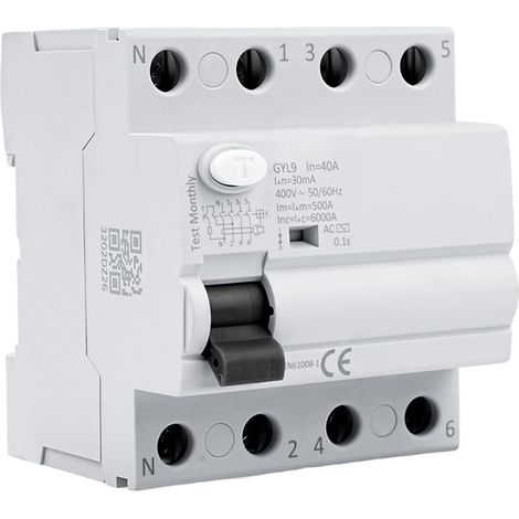 Interrupteur Différentiel 40A 30ma Type AC RCCB Disjoncteur Differentiel 40A 400V 4P avec Protection contre les Fuites (GYL9-4P-40A-400V) (1/5)