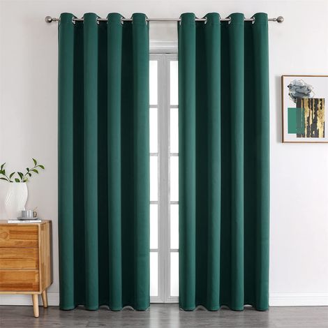 Rideau Occultant Thermique Court Vert foncé 2 Panneaux 100 × 130 cm, Séparation Anti-UV pour Chambre et Maison, Rideaux Modernes pour Fenêtre (1/5)
