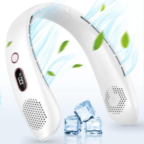 Ventilateur de Cou Portable, 3 Vitesses Ventilateur Rechargeable Silencieux, 360° Ventilateur Cou USB avec Affichage LED, Mini Ventilateur