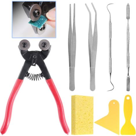 Lot de 8 outils de mosaïque robustes à double roue, pince à épiler avec grattoirs, pinces, crochet à double extrémité, spatule, éponge (1/5)