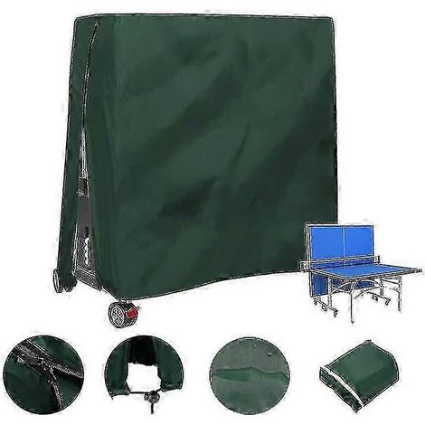 Housse de table de ping-pong extérieure imperméable et anti-poussière - 165 x 70 x 185 cm (verte) (1/4)
