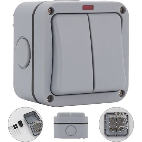 Weatherproof Switch 20A Control Switch IP66 2 Way Double Light Switch Outdoor Garden Rainproof Double Switch (1/5)