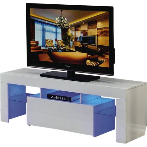Mobile TV Led BORDA - 130 x 34 x 45 cm - Bianco laccato (1/4)