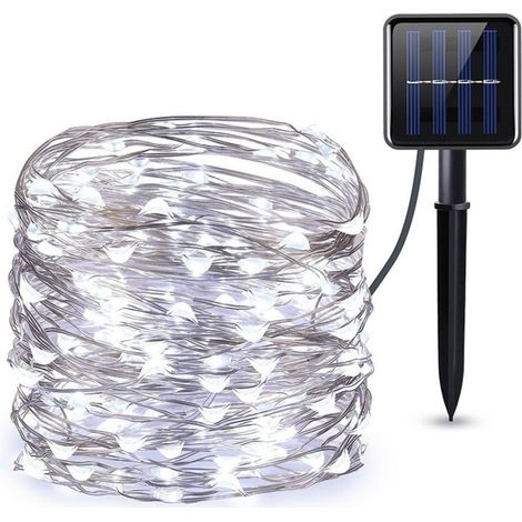 Guirlande Solaire Exterieur, 22 m 200LED Guirlande Lumineuse Exterieure Étanche, 8 Modes Guirlande Extérieure Solaire Décoration pour Jardin Terrasse Cour Noël Mariage Fête, Blanc Froid (1/5)